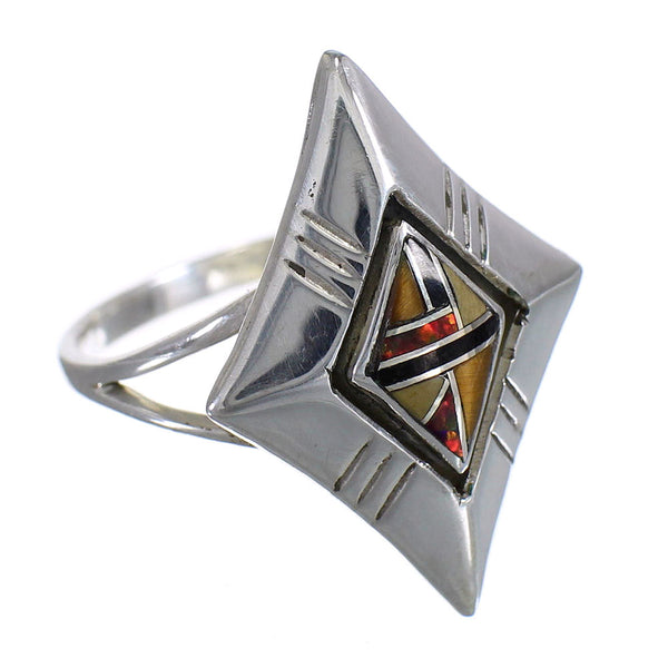Stering Silver Multicolor Inlay Southwest Ring Size 6-1/2 RX84053